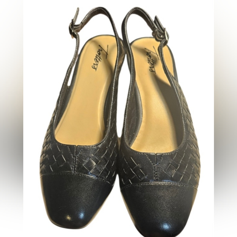 Trotters Leather  Black Dea Woven Cap Toe Adjustable Slingback Pumps 7.5 - Picture 2 of 7